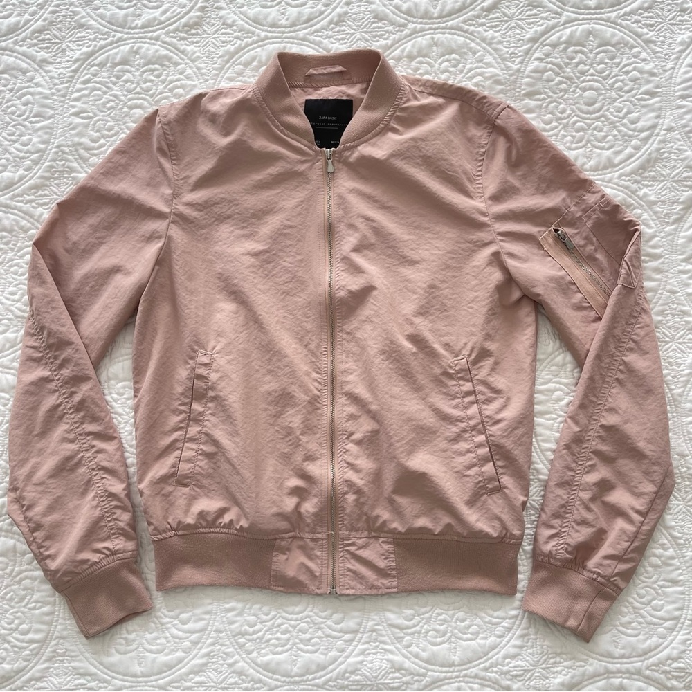 Zara basic bomber jacket in pale pink